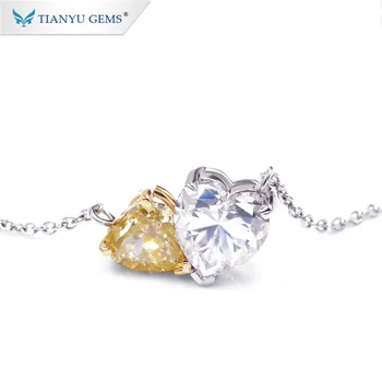 Tianyu Gems 2.8ctw Двойное Сердце Муассанит Бриллианты Кулон Ожерелья Женщины 14k 18k Белое Золото Свадебное Ожерелье На Заказ Ювелирные Изделия