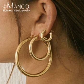 e-Manco Классическая пряжка для ушей из нержавеющей стали для женщин, Модный Золотой Цвет, Маленькие Серьги-кольца большого круга, ювелирные аксессуары