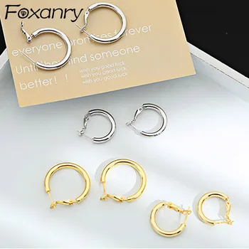 Foxanry Минималистичные серьги серебряного цвета для женщин, Новые модные Элегантные Круглые геометрические украшения для ушей, предотвращающие аллергию