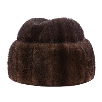 Толстая теплая зимняя шапка Мужская из натурального меха норки, русские шапки-бомберы, Уличная мужская Ветрозащитная лыжная шапка для папы H52