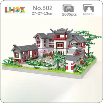 LJ 802 Китайская Архитектура Древний Двор Садовый Дом Деревья Цветы Мини Алмазные Блоки Кирпичи Строительная Игрушка для Детей без Коробки