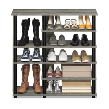 6-Уровневый стеллаж для хранения обуви, дерево, серый и черный