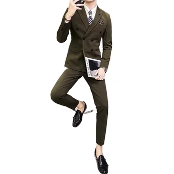 2023 Новая осенне-зимняя корейская версия, приталенный деловой модный повседневный тренд, мужской двубортный костюм, двубортное платье