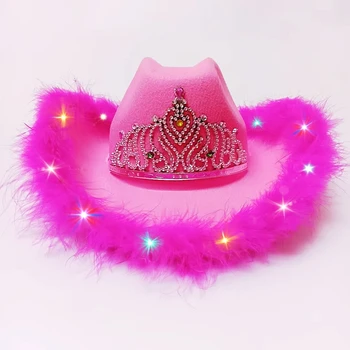 Волшебная светодиодная диадема для взрослых в западном стиле, Ковбойская шляпа для женщин, Розовая Ковбойская кепка для девочек, Праздничная Забавная шляпа для костюмированной вечеринки