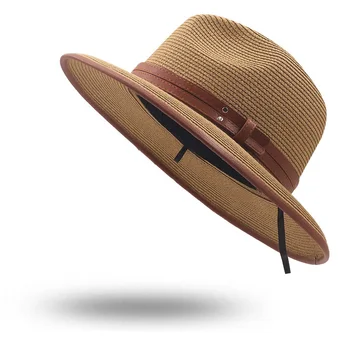 Новая летняя шляпа Унисекс с поясом от солнца, повседневная панама для отдыха, соломенная шляпа, женская Пляжная джазовая мужская шляпа, Складная вводная часть