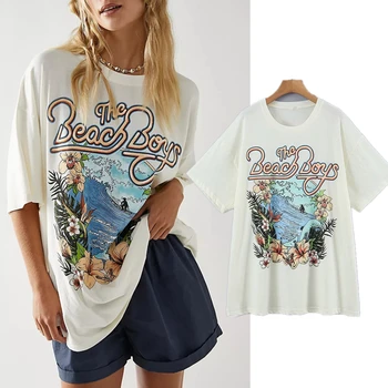 Свободные футболки с тропическим принтом Jenny & Dave, Женский топ 2023, Летние хлопковые пляжные футболки