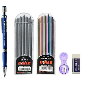 Набор механических карандашей 2,0 мм, 2B, Автоматические карандаши с цветной/черной свинцовой заправкой для чернового рисования, письма, крафта, художественного эскиза