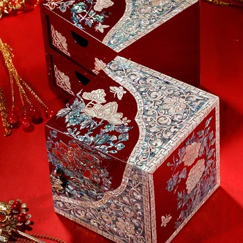 Коробка Для хранения Лакированных ювелирных изделий Из Цельного Дерева, Свадебный подарок, Приданое, Ювелирное Ожерелье, Браслет, Коробка для хранения, Органайзер, Фигурки