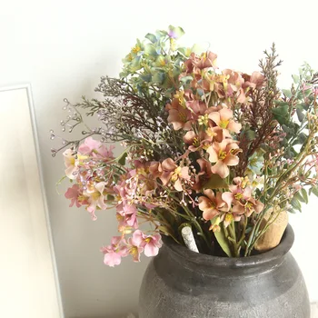 5 вилок шелковый букет искусственных цветов для домашнего декора, свадебный, держащийся за руку, ведущий к дороге, искусственный цветок, настенный пластиковый букет растений