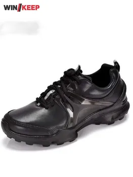 Мужские Кроссовки из натуральной кожи, Уличная Удобная спортивная обувь для ходьбы, Черные кроссовки для бега, Весенне-Осенняя обувь для бега Трусцой, Мужская