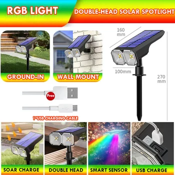 Солнечный точечный светильник 18 LED, наружный водонепроницаемый, меняющий цвет, Многоцветная дорожка, Ворота для патио, забор, Солнечный ландшафтный прожектор, сад