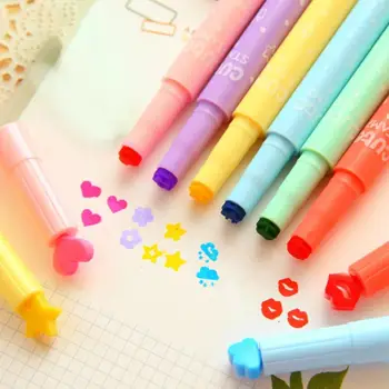 6 шт./лот, милые маркеры ярких цветов, чернила, штамп, ручка, креативный маркер, школьные принадлежности, канцелярские принадлежности, подарки для детей