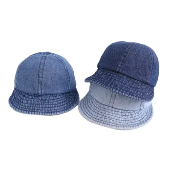 2023 Новая винтажная джинсовая кепка-ведро для маленьких мальчиков, Модная повседневная детская шляпа, Весенняя кепка от солнца для девочек, летние пляжные аксессуары