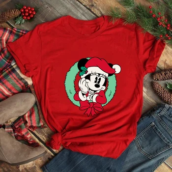 Disney Рождественская одежда с Минни Маус, Женская модная футболка для Рождественской вечеринки, Блузки с флюидами Фестиваля в США, Дропшиппинг 2022
