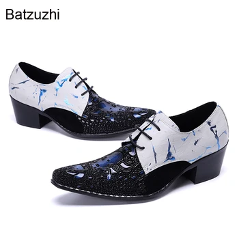 Мужская обувь Batzuzhi на высоком каблуке 6,5 см, официальные модельные туфли из натуральной кожи, Мужские вечерние Zapatos Hombre на шнуровке, Большие Размеры 38-46