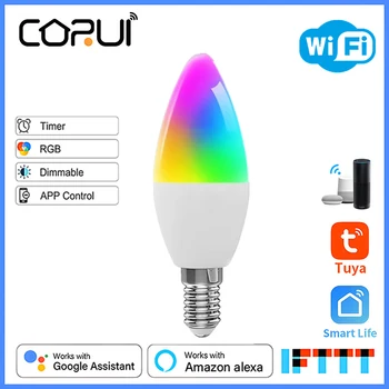 CoRui Tuya Wifi Умная Лампа E14 RGB W C Светодиодная Свеча Лампа С Регулируемой Яркостью Smart Life App Пульт Дистанционного Управления Работает с Alexa Google Home