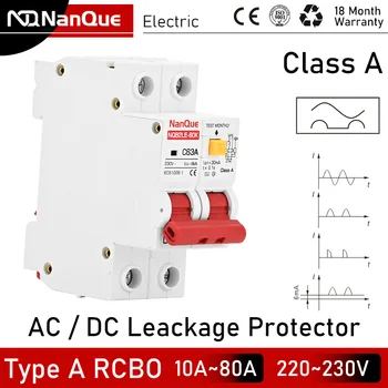 Тип A RCBO Защита от утечки постоянного тока Класс A RCD Мини Автоматический выключатель остаточного тока DPN AC DC 230 В 110 В 10A 16A 25A 32Amp