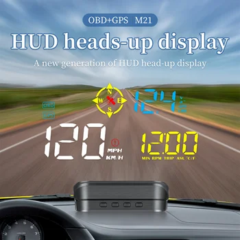 Головной дисплей M21 HUD OBD2 GPS Двухсистемный Автомобильный Спидометр Проектор лобового стекла Скорость Время Напряжение Сигнализация превышения высоты