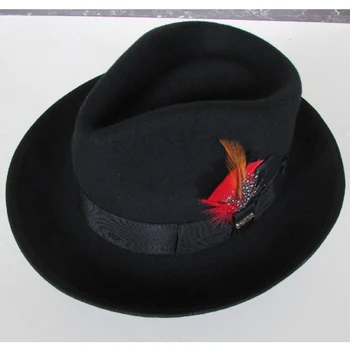 Бренд LIHUA, 100% шерстяные фетровые шляпы в стиле дерби, зимняя модная шляпа-котелок, шерстяная фетровая шляпа-трилби для мужчин. 2017 Новая шляпа с пером