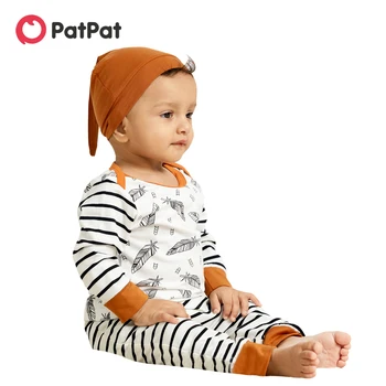 PatPat 100% Хлопок, 3 шт., детский комплект с длинными рукавами в полоску и принтом из перьев
