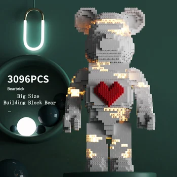 Творческие идеи Love Violent Bear 73 см Большая модель из медвежьего кирпича со световыми строительными блоками, кирпичные игрушки, Рождественский подарок на День рождения для детей