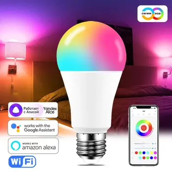 Светодиодная Лампа Smart Bulb WiFi Light Alexa Яндекс Алиса Google Домашний Ассистент Siri Голосовое Управление Цветной RGB E27 B22 220V 110V С Регулируемой Яркостью