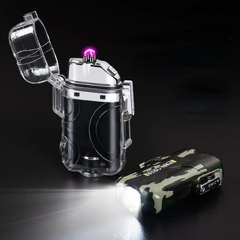 Новая Зажигалка с фонариком с двойной дуговой зарядкой, Ветрозащитная и водонепроницаемая Зажигалка для курения, подарочный набор для воспламенения