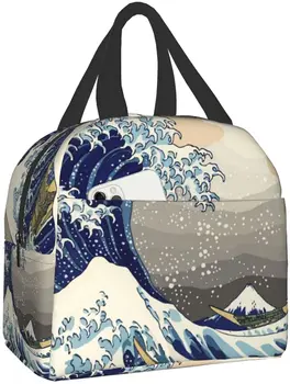 Сумка для ланча для женщин The Great Wave Off Kanagawa Art, Изолированный Ланч-Бокс, Сумка-холодильник для Работы, Офиса, Школы, Пикника, Сумка для Бенто