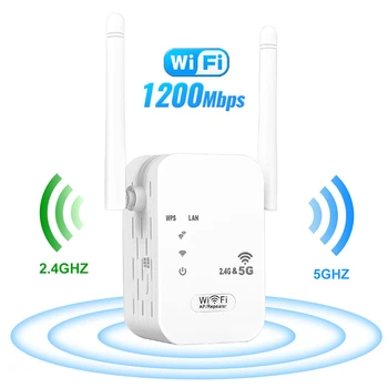 2,4 G 5 ГГц Беспроводной WiFi Ретранслятор Усилитель сигнала Wi Fi 1200 Мбит/с WiFi Усилитель 5G Wi-Fi Расширитель Дальнего Действия Точка Доступа